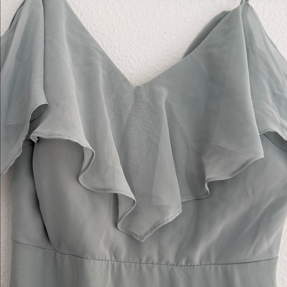 Birds Grey Chic Pastel Maxi Dress with Ruffle Details - Picture 3 of 5